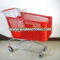 Strong Supermarket 100L plastic shopping cart with red plastic basket